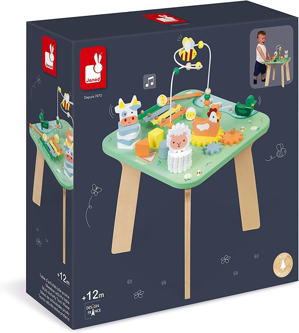 Janod - Wooden Pretty Meadow Activity Table 21.1" - for Ages 12 Months+ - Engaging Farm-Themed Play - Enhances Dexterity and Coordination - Crafted with Care | Enhances Dexterity and Coordination - Educational Motor Skills Toy for Toddlers - Ages 12