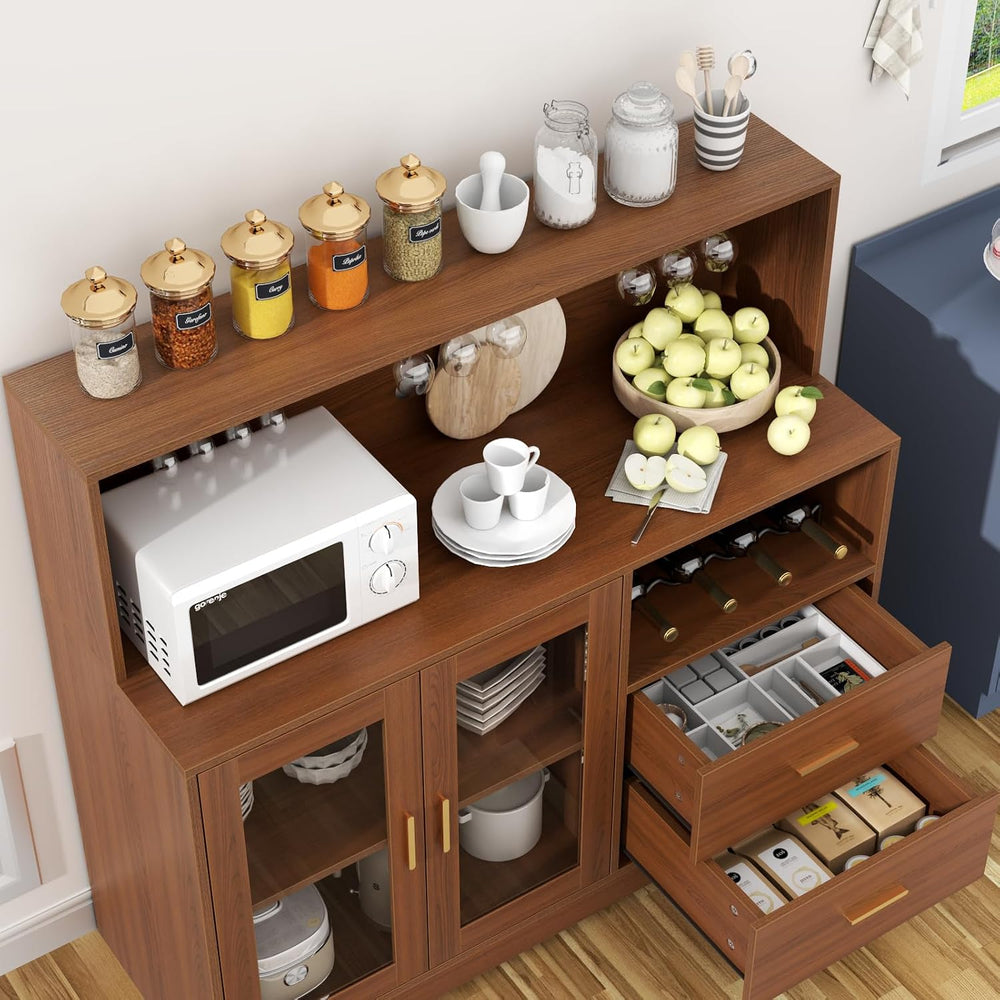 Bar Cabinet for Home with LED Light,Coffee Bar Cabinet w/ Wine & Glass Ra...