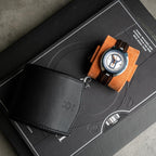 DailyWatch | Watch Roll Travel Case For 1 Watch | Luxury Watch Case In Genuine Black Leather With Soft Velvet Interior | Watch Case Protect, Store, & Display Your Watches | Black Orange
