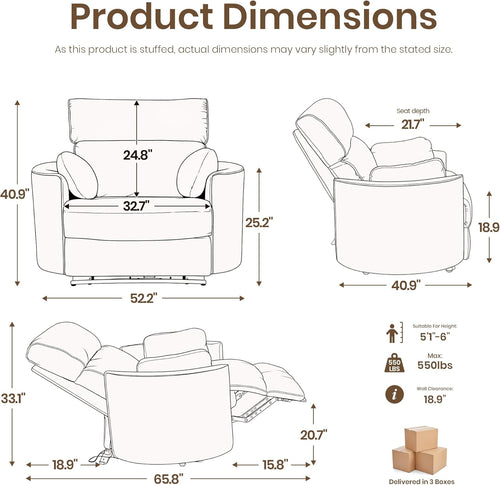 400-550 lbs Oversized Power Recliner Chair with USB, Extra Wide 32.7" Seat for Big & Tall Adults, Capacity Lounge Chair for Living Room