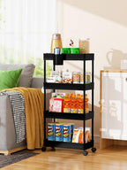 LEHOM Slim Rolling Storage Cart - 4 Tiers Bathroom Organizer Utility Cart Slide Out Storage Shelves Mobile Shelving Unit for Kitchen, Bedroom, Office, Laundry Room, Small Narrow Spaces Black