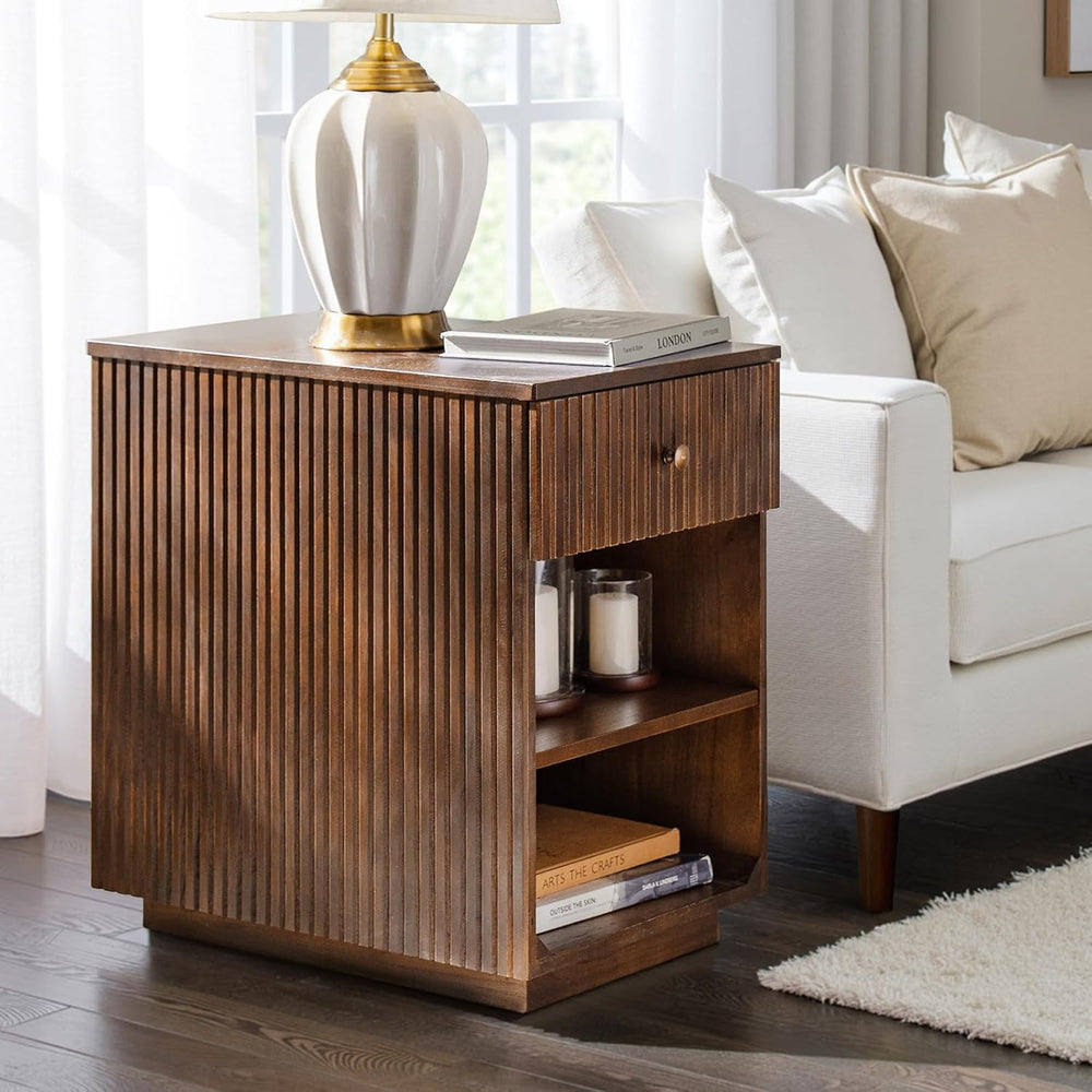 HULALA HOME Mid-Century Modern End Table with Drawer and Open Shelves, Solid ...