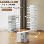 BROVIEW Foldable Shoe Rack, Large Stackable Sneaker Organizer Storage Box with Magnetic Clear Door, Plastic Folding Shoes Cabinet Bins, Shoe Shelf Space Saving for Closet, Entryway 10 Tier 20 Grids