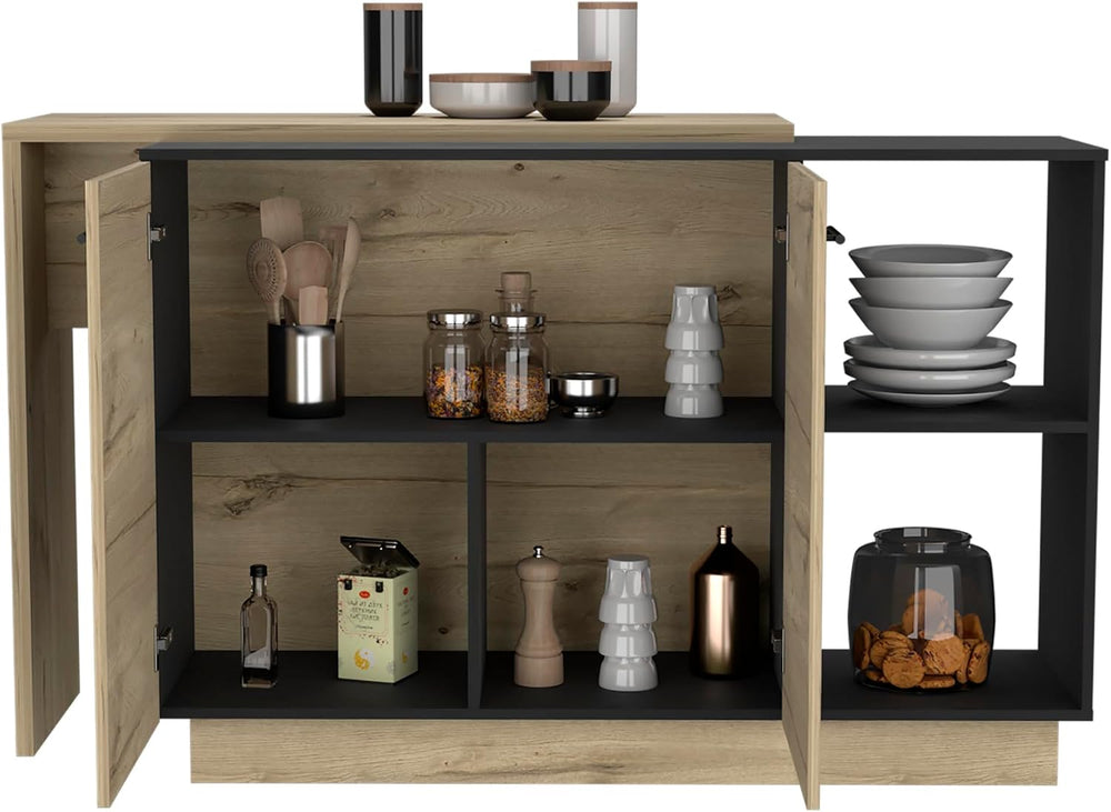 Kitchen Island Ohio - Modern Black and Light Oak Kitchen Island | Two open sh...