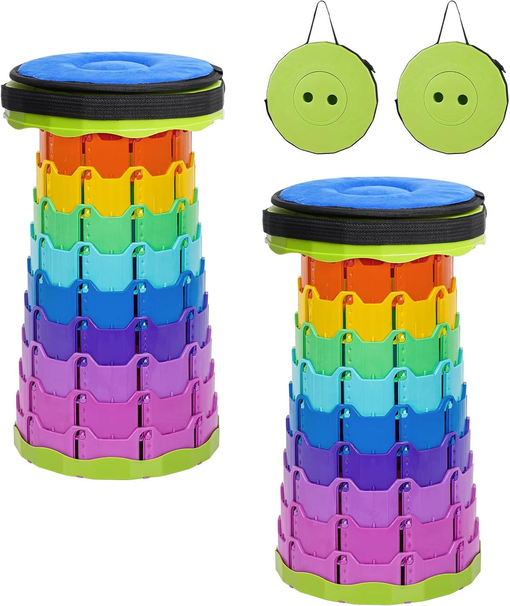 Portable Collapsible Stool 2 Pack with Cushion, 400 lbs, Rainbow-Green