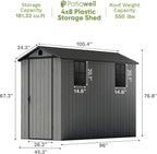 Patiowell 4 x 8 FT Plastic Outdoor Storage Shed with Floor, Garden Tool Shed with Two Windows and Single Lockable Door for Garden, Backyard, Lawn, Easy to Install (Dark Grey) (Fit-it Shed)