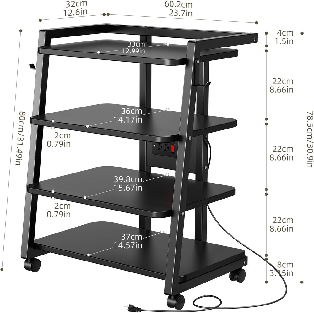 Mobile AV Media Stand with Outlets and 4 Rolling Caster Wheels