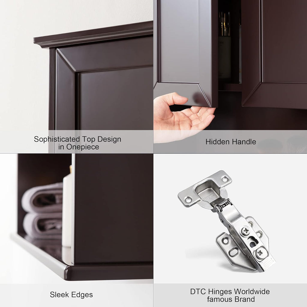 Wall Cabinet, 23x29 inch Medicine Cabinet, Over Toilet Storage with Adjustable Shelf, Wooden Expresso Bathroom Cabinet with 2 Doors