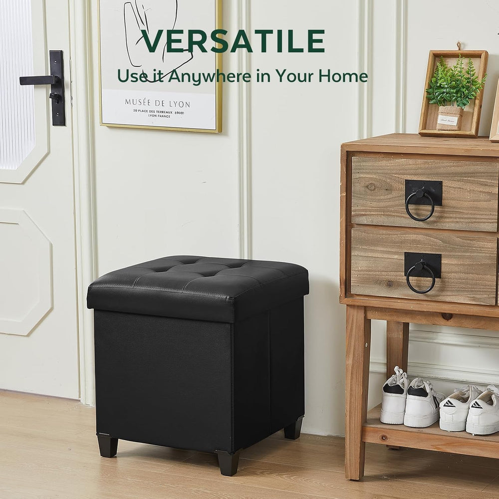 17.7" Ottoman with Storage, Square Storage Ottoman for Dorm, Faux Leathe...