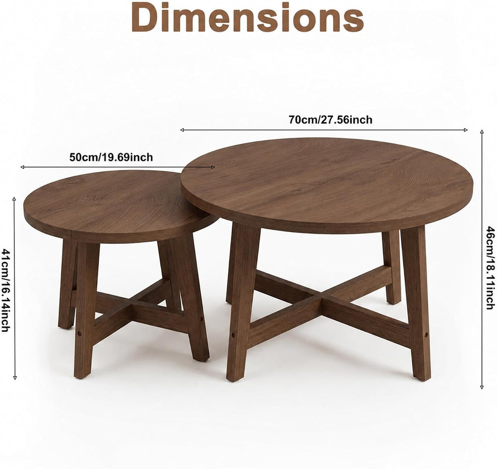 47.2" Round Nesting Coffee Table Set of 2 Walnut Wood Grain Center Table...