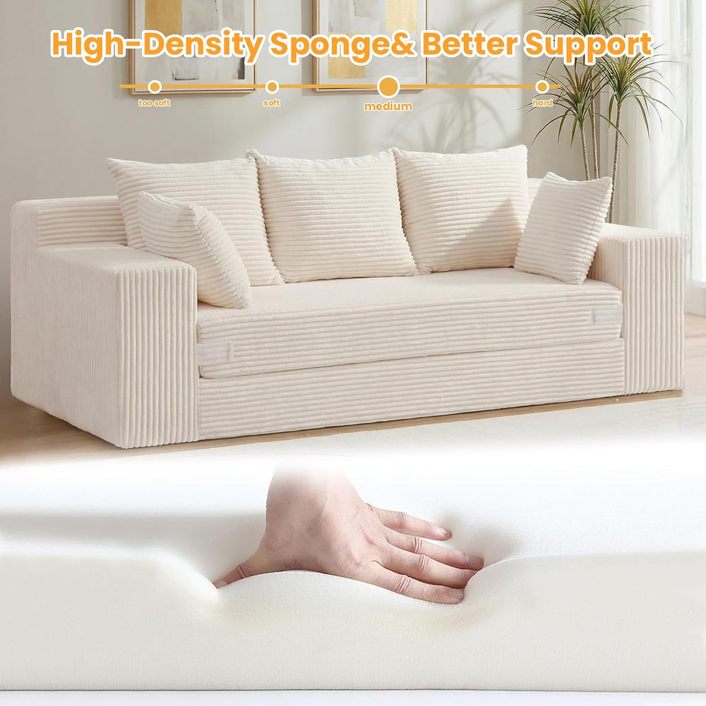 Couch 70 inch, 3 Seater Couch with Pull Out Bed, Loveseat Oversize Beige Futo...