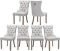 Dining Chairs Set of 6, Upholstered Tufted Linen Fabric Dining Room Chairs with High Back, Nailhead Trim and Solid Wood Legs, Modern Dining Chair for Dining Room, Kitchen(Beige)