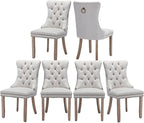 Dining Chairs Set of 6, Upholstered Tufted Linen Fabric Dining Room Chairs with High Back, Nailhead Trim and Solid Wood Legs, Modern Dining Chair for Dining Room, Kitchen(Beige)