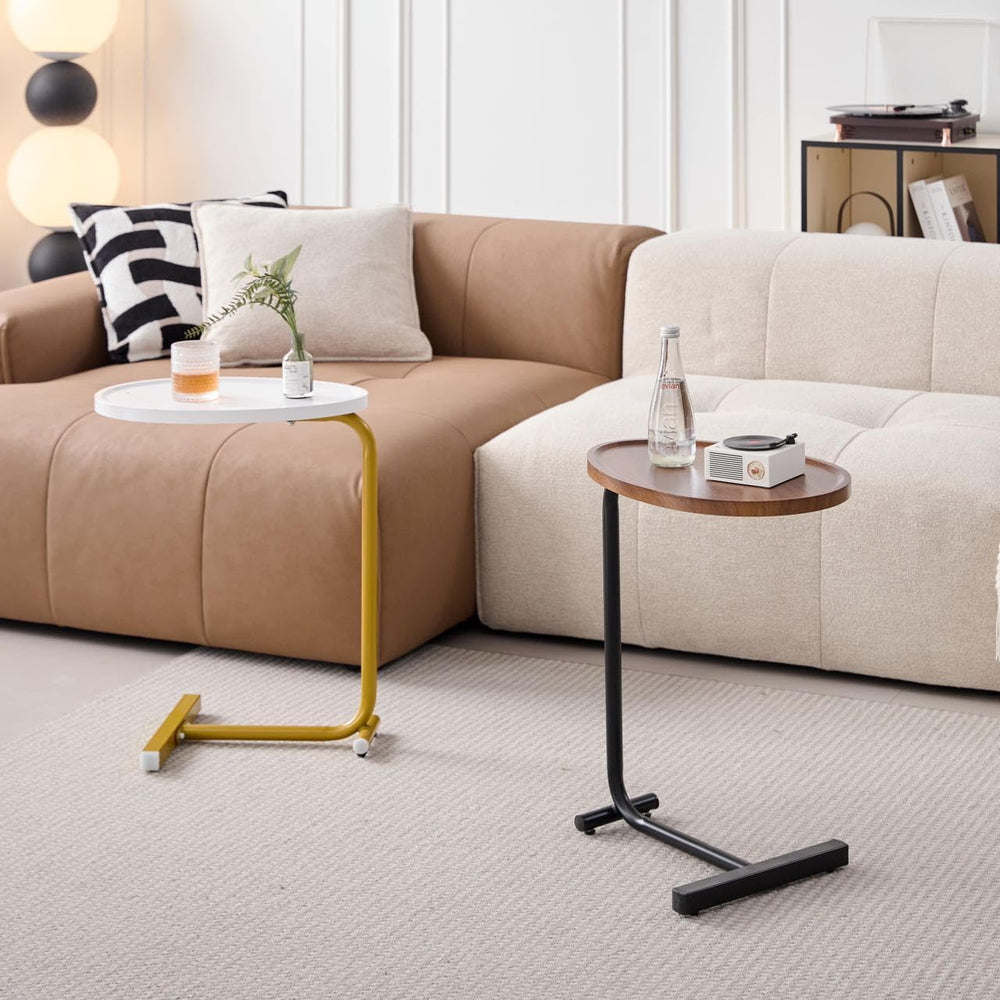 C-Shaped End Table, 2PCS 23.62" H TV Tray Small Side Table for Sofa Couc...