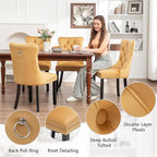 Velvet Dining Chairs Set of 6, Tufted Dining Room Chairs with Nailhead Ring Pull Trim, Upholstered Dining Chairs with Solid Wood Legs for Kitchen Dining Room (Gold)