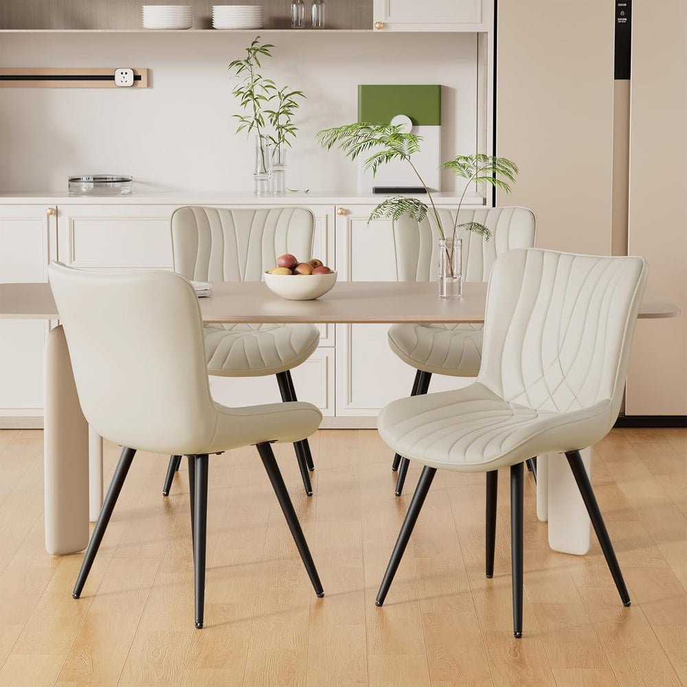Dining Chair Set of 4 PU Leather Dining Room Chairs Upholstered Comfy Dining ...