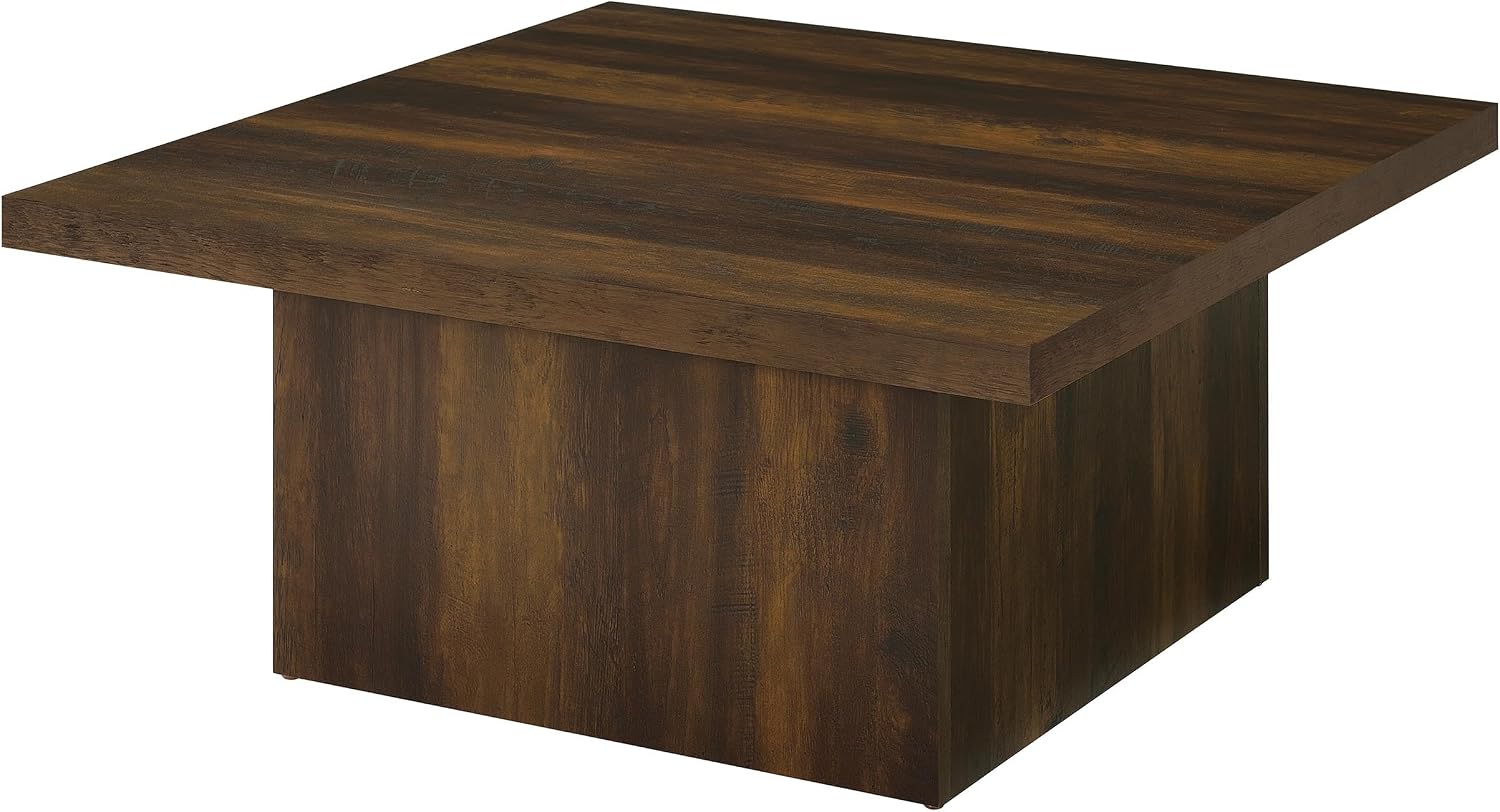 Coaster Home Furnishings - Devar - Wood - Square Coffee Table with Pedestal Base, Geometric Design and Transitional Style - Living Room - Dark Pine - 710888