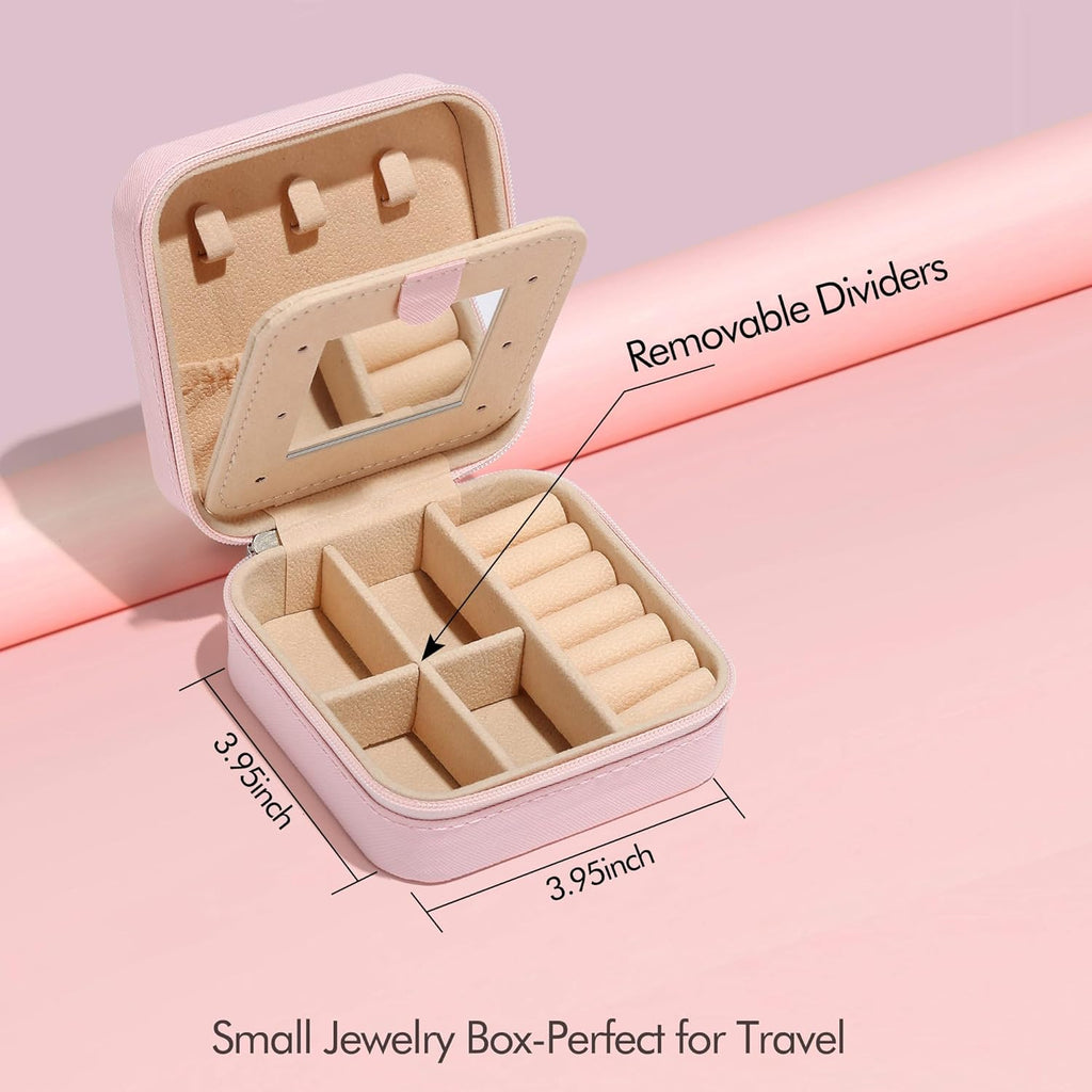 Parima Travel Essentials for Women Jewelry Box, Travel Accessories for Teen Girls Trendy Stuff | Necklace Organizer Earrings Organizer Ring Organizer - Letter T, Pink