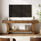 63" Solid Wood TV Stand for 55/60/65/75" TVs, Farmhouse TV Console, Low Entertainment Center with Storage for Living Room, Bedroom (Dark Brown)