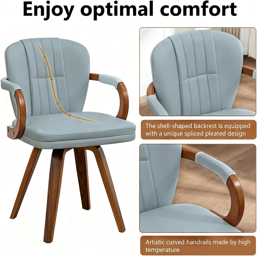 Swivel Dining Chairs with Arms | Mid Century Modern Blue Faux Leather Kitchen...