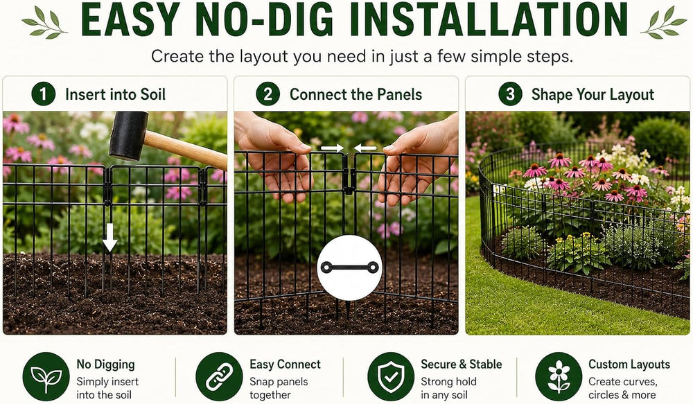 Garden Fence 26.7 FT x 17" H, Decorative Metal Border for Flower Beds