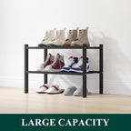 Smiry Shoe Rack, 2 Tier Small Bamboo Shoe Organizer, Stackable Free Standing Wooden Shoe Storage Shelf for Closet, Entryway, Front Door Entrance, Black