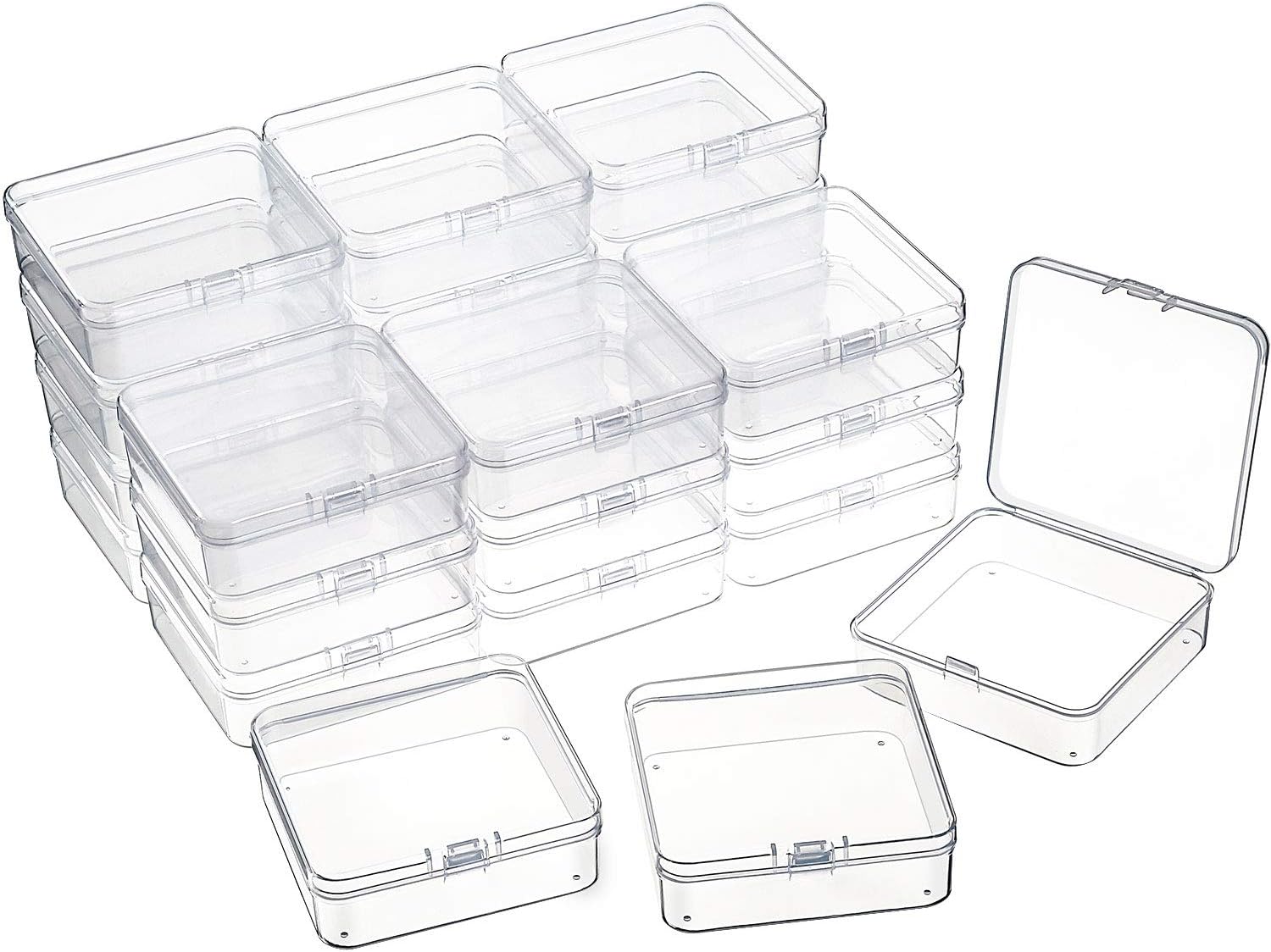 24 Packs Small Clear Plastic Beads Storage Containers Box with Hinged Lid for Storage of Small Items, Crafts, Jewelry, Hardware(3.3 x 3.3 x 1.2 Inches)