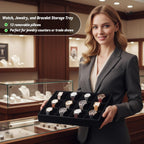 2 Pieces Velvet Watch Tray, 12 Grid Jewelry Organizer, Stackable Watch Bracelet Bangle Display Holder, Stackable Jewelry Tray, Adjustable Pillow, Stylish and Organized Multifunctional Tray(Black)
