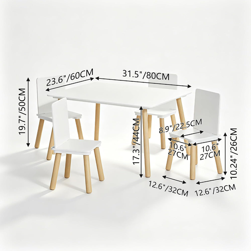 Table & 4 Chairs Set is for Boys Girls, 5-Piece Wooden Activity Table Set...