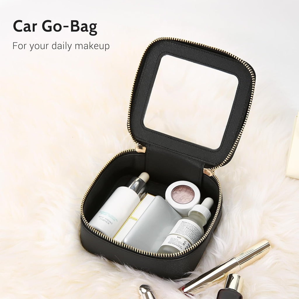 Aveniee Clear Makeup Bag Set (2-Piece Mini & Midi) - Travel Toiletry Organizer for Women, Waterproof Cosmetic Pouch & Car Accessory for Travel Size Toiletries, Black