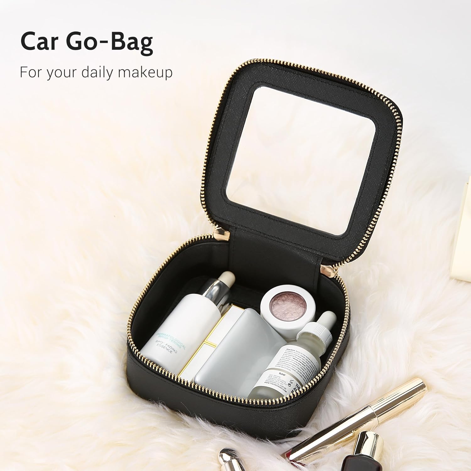 Aveniee Clear Makeup Bag Set (2-Piece Mini & Midi) - Travel Toiletry Organizer for Women, Waterproof Cosmetic Pouch & Car Accessory for Travel Size Toiletries, Black