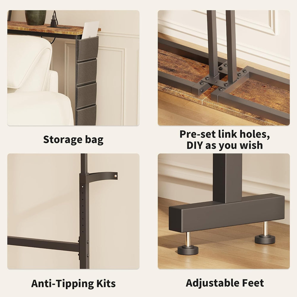 39.3"x7.9" Adjusts Height Sofa Table for Behind Couch 1 Power Outle...
