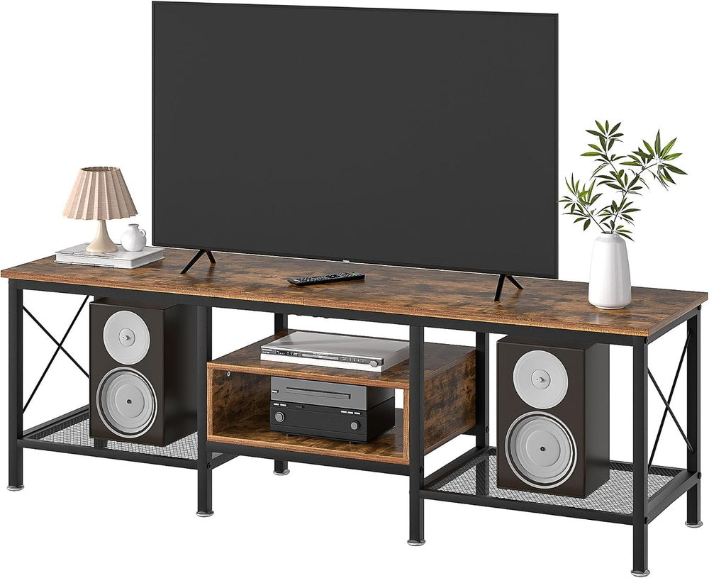 VECELO Industrial TV Stand for 70 Inch Television Cabinet 3-Tier Console with...