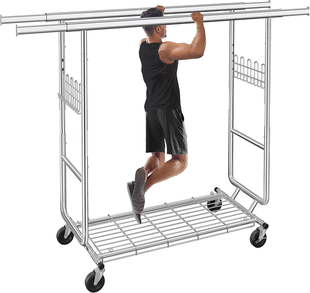 Gewudraw Clothes Rack Heavy Duty Load 900 Lbs with Wheels,Commercial,Chrome