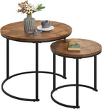 Yaheetech Small Round Nesting Coffee & Side Table Set of 2, Rustic Brown | Space-Saving Nesting Design, Engineered Wood Tops on Black Metal Frames, Use Apart as End Tables, Easy Assembly, 99 lb Max