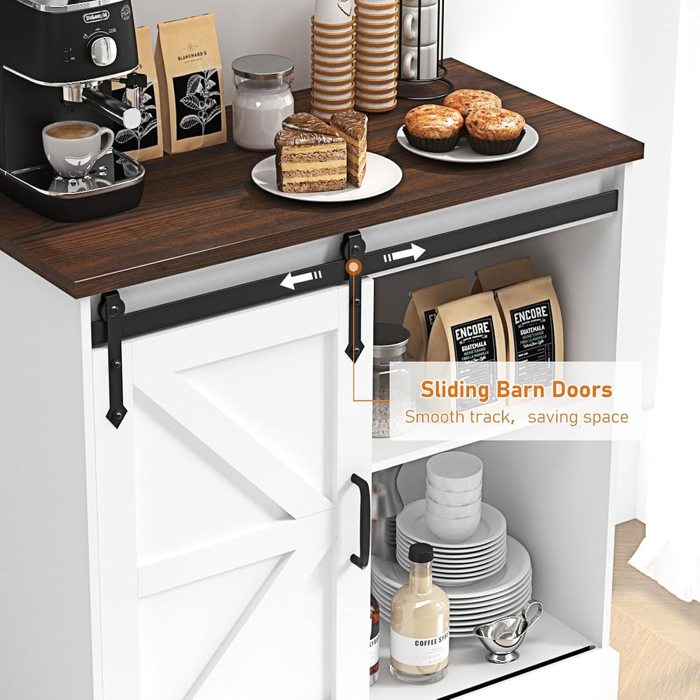 HOMFAMILIA 31.5" H Farmhouse Coffee Bar Cabinet w/Storage, White Kitchen...