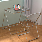 VINGLI Folding Acrylic Table and Chair Set Small TV Tray for Snack Dinner on Couch, Tiny Foldable Desk Writing Desk for Home Office for Small Spaces