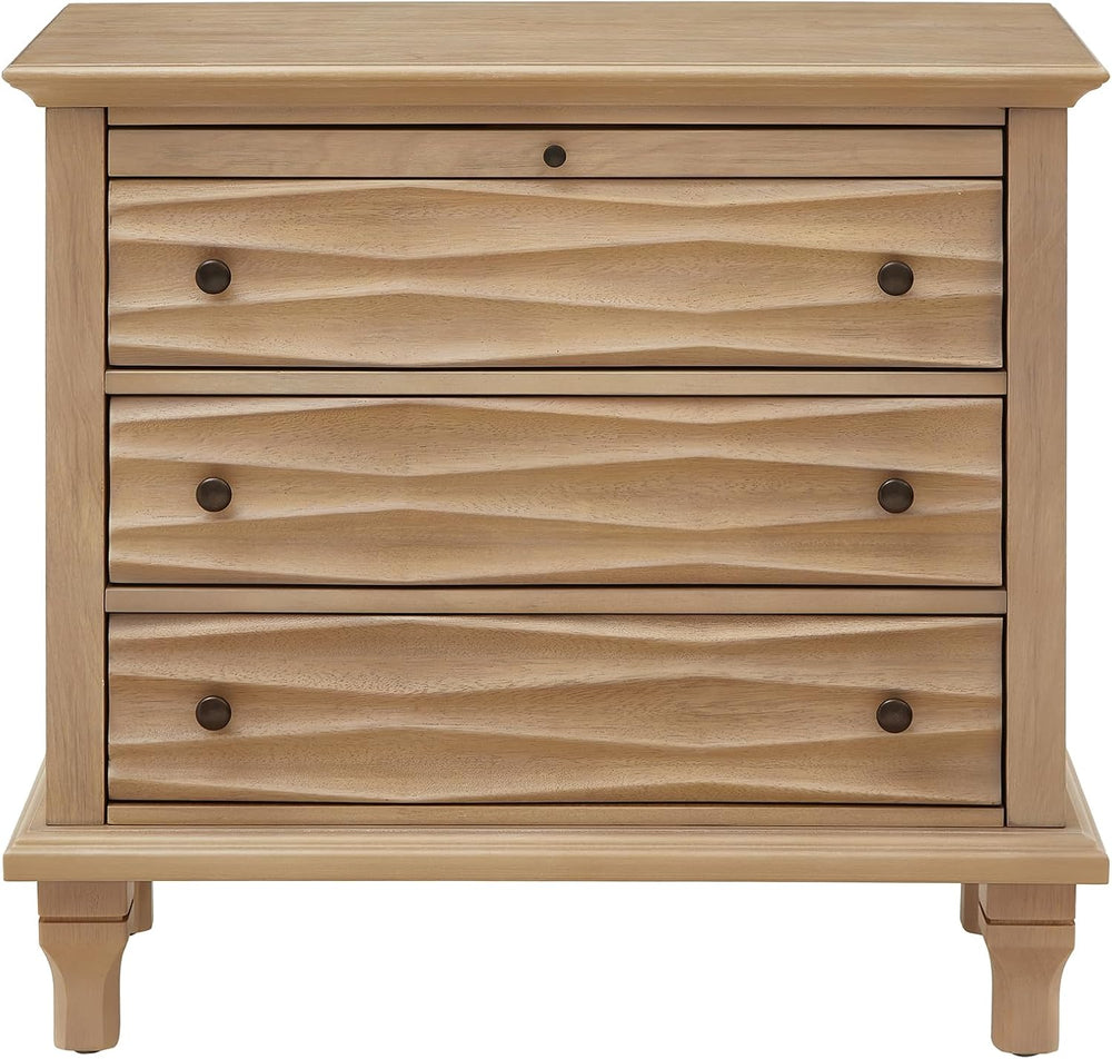 Traditional Wave Textured Nightstand, 3 Drawers Farmhouse Bedside Table with ...