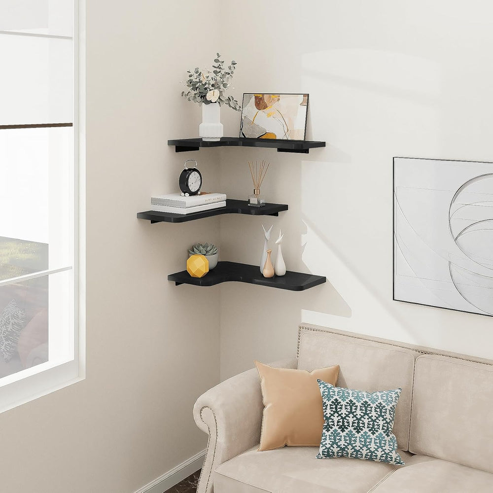 Homode Corner Shelves Wall Mounted, Set of 3 Floating Corner Shelves with Cor...