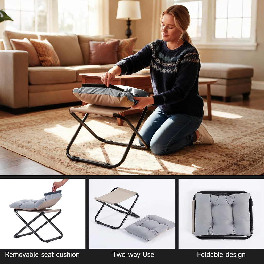 Welnow Folding Ottoman Foot Stool with Detachable Cushion,16'' H, Light Grey