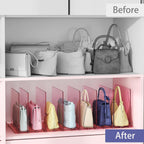 Purse Organizer for Closet: Shelf Dividers Adjustable Acrylic Bag Closet Organizers and Storage Pink 4 Bases 14 Shelves