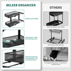 Under Sink Organizer, 2-Pack of 2-Tier Metal Slide Out Pull Out Cabinet Organizer Shelf, Height Adjustable Organization and Storage Series, Bathroom/Desktop/Cabinet/Kitchen Organization, Black