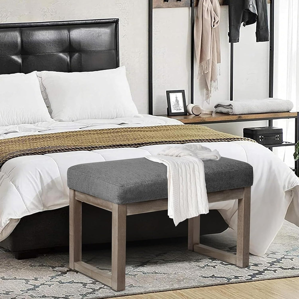 CangLong 27 Inch Wide Rectangle Ottoman Bench Grey Footstool, Linen Look Poly...