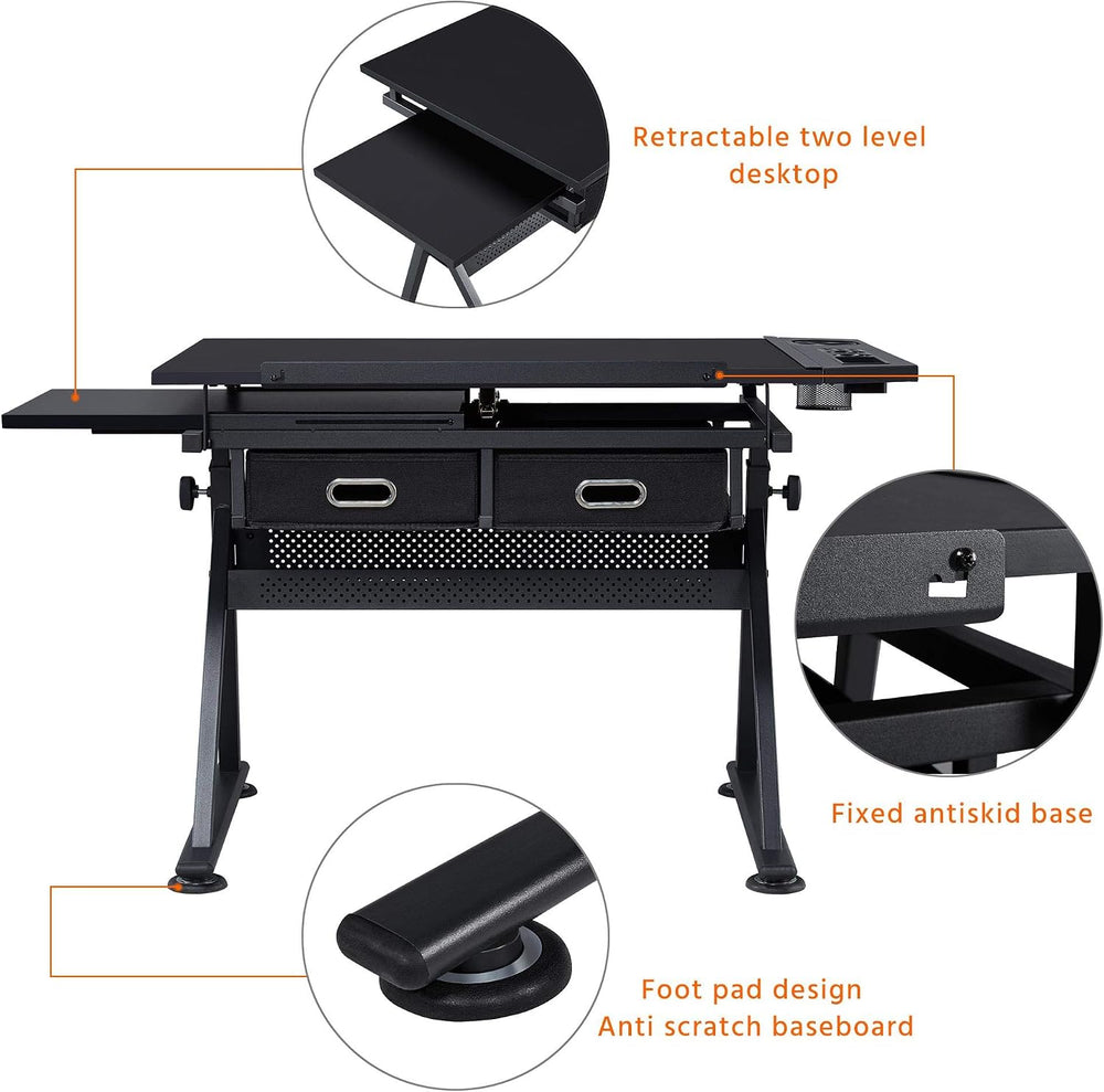 Yaheetech Art Craft Table Drawing Table Height Adjustable Drafting Desk Work ...