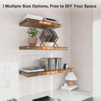 Floating Shelf, Set of 3 Wall Shelf, 24 in W x 12.75 in D x 2 in H Wooden Floating Wall Shelf with Invisible Brackets for Living Room/Bedroom/Bathroom/Kitchen Storage and Decor, Rustic Brown