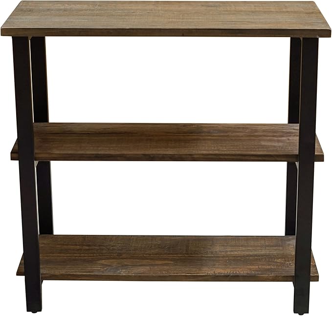 Pomona 3-Tier Bookcase with 2 Lower Shelves – 30" Tall Rustic Industrial Under-Window Bookshelf with Solid Wood and Metal Frame for Living Room, Bedroom, or Home Office by Alaterre Furniture