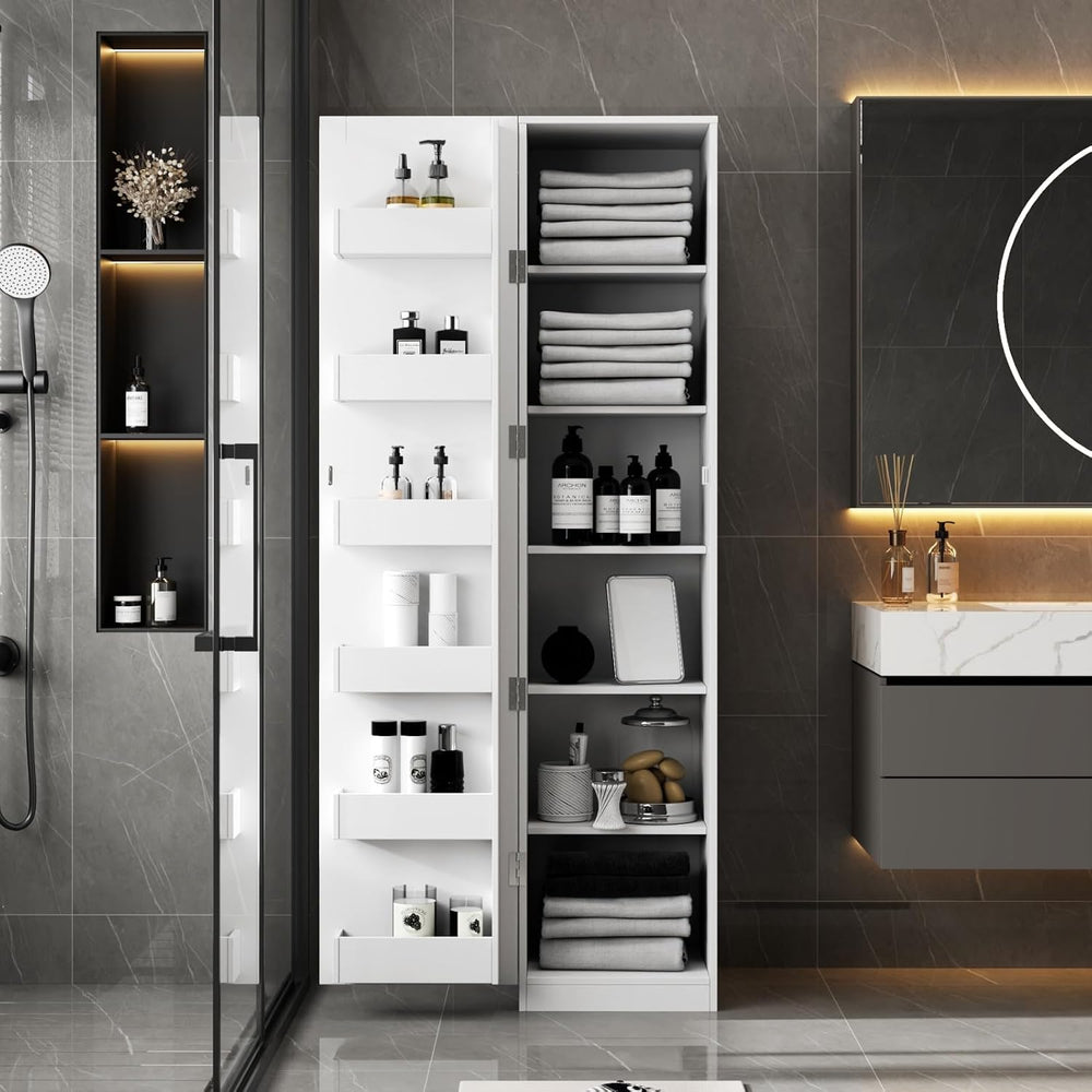 White Kitchen Pantry Cabinet, Freestanding Buffet Cupboard Sideboard with Doo...