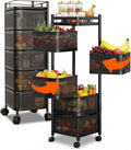 Avilia - Multipurpose Folding Trolley with Wheels with Large Baskets and Space-Saving Structure for Kitchen, Bathroom and Office, Folding Design with Brake Wheels (Black Square, 5 Baskets)