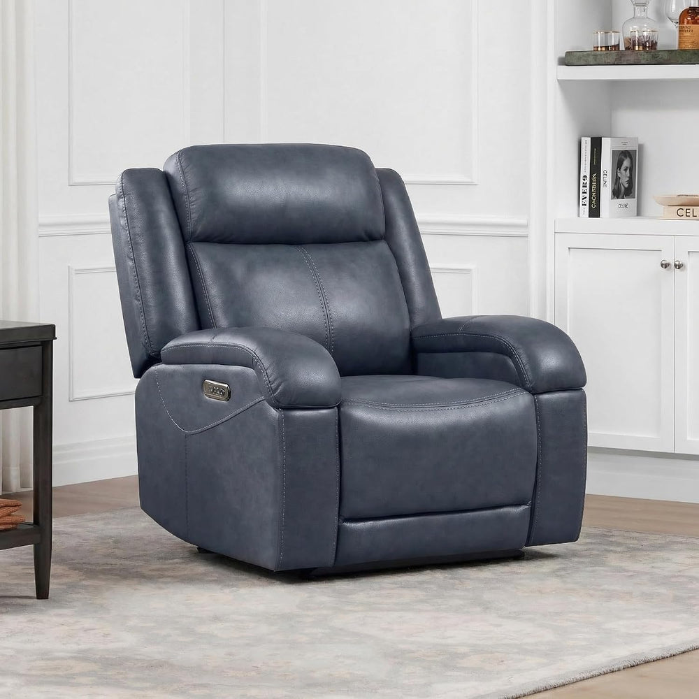 Watson & Whitely Genuine Leather Wall Hugger Power Recliner, Navy Blue