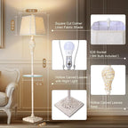 Vintage Floor Lamp with Nightlight and Glass Tray, Farmhouse Standing Lamp with White Washed Finish and Linen Shade, 65" Rustic Tall Lamp Decor for Living Room, Bedroom, Office, House (Bulb Included)